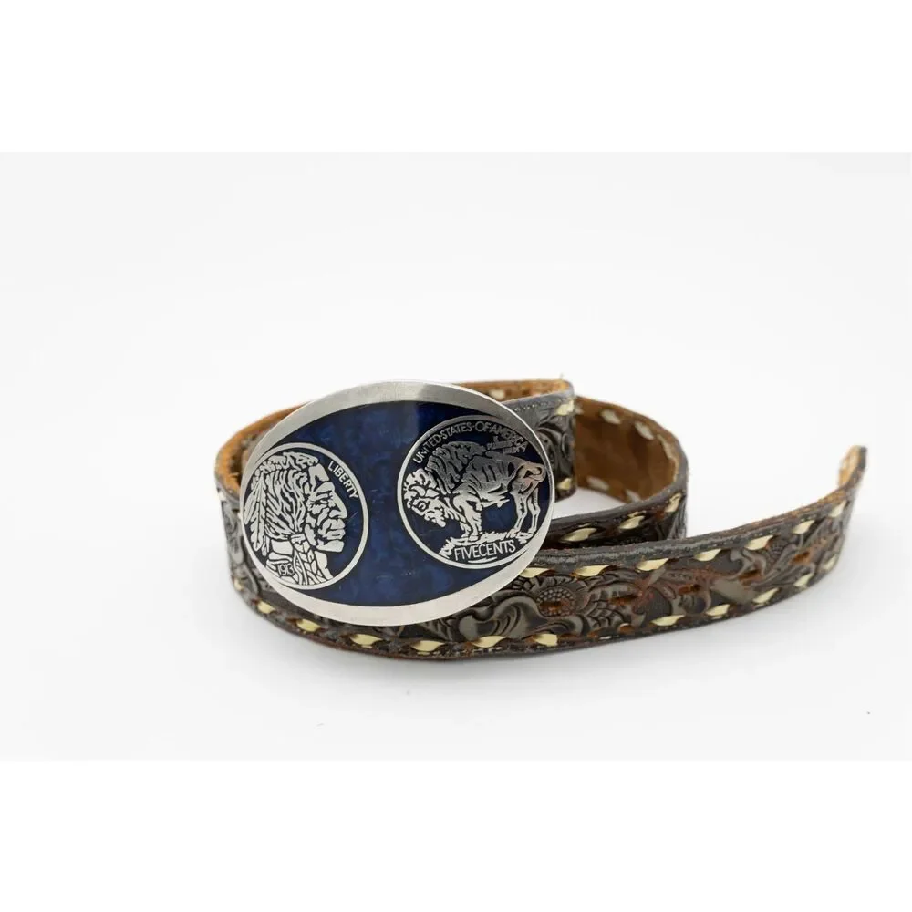 Vintage Western Tooled Leather‎ Belt Buffalo Nickel Concho Men’s Large L